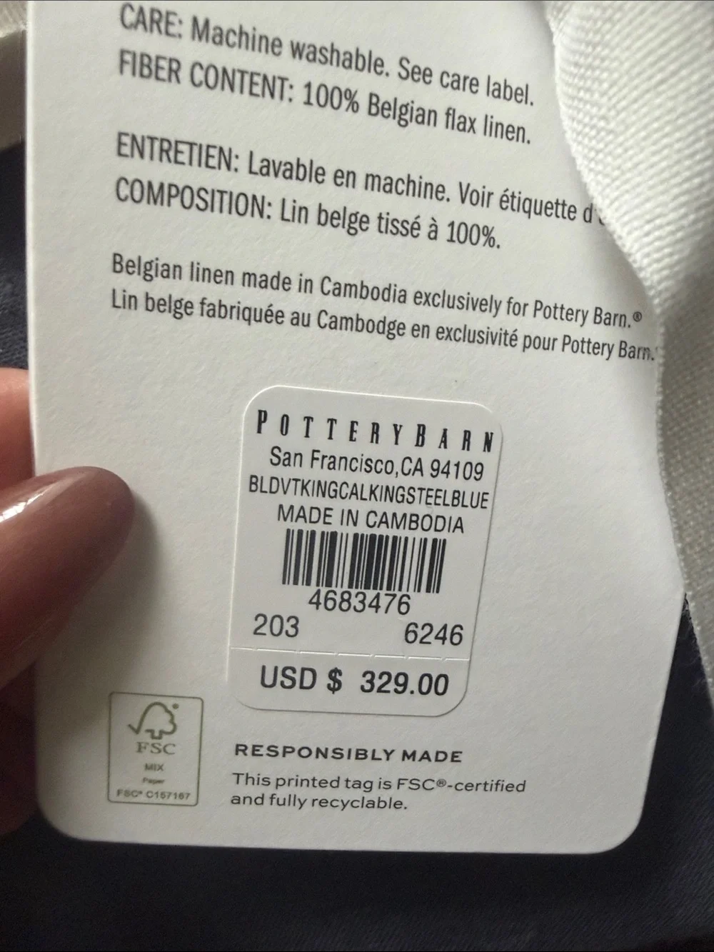 Pottery Barn Belgian Flax Linen Duvet Cover in Charcoal Gray